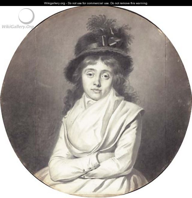 Portrait of a lady wearing a hat, arms crossed - Jacques-Antoine-Marie Lemoine
