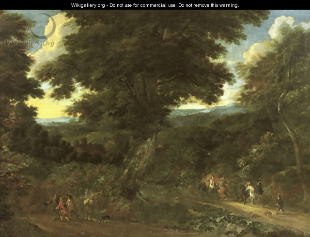 A wooded landscape with travellers on horseback - Jacques d