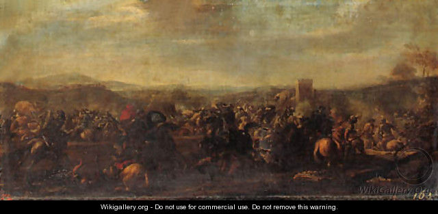 A cavalry battle between Christians and Turks, a castle beyond - Jacques (Le Bourguignon) Courtois