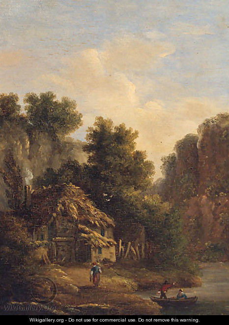Figures Before A Cottage In A Gorge - James Arthur O