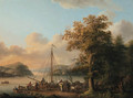 A Swedish river landscape with peasants unloading a boat - Jakob Philippe Hackert