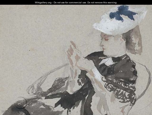 A young woman, seated in profie to the left, wearing a hat - James Jacques Joseph Tissot