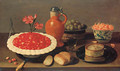 Wild strawberries in a porcelain bowl with carnations - Jacob Fopsen van Es