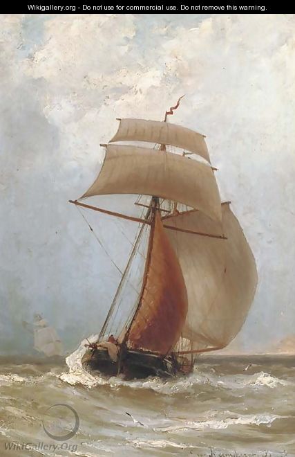 A Kofschip in full sail - Jacob Eduard Van Heemskerck Van Beest