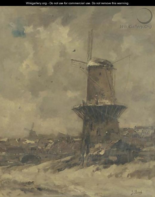 A windmill in the snow 2 - Jacob Henricus Maris