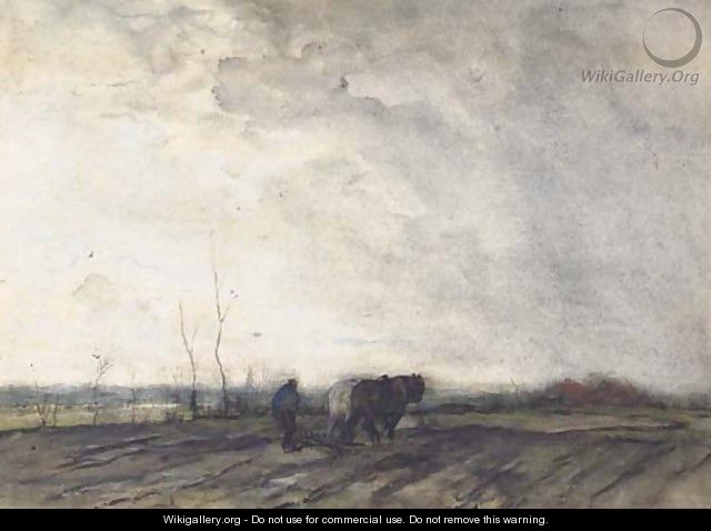 A farmer ploughing a field - Jacob Henricus Maris