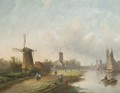 Summer windmills along a river - Jan Jacob Coenraad Spohler