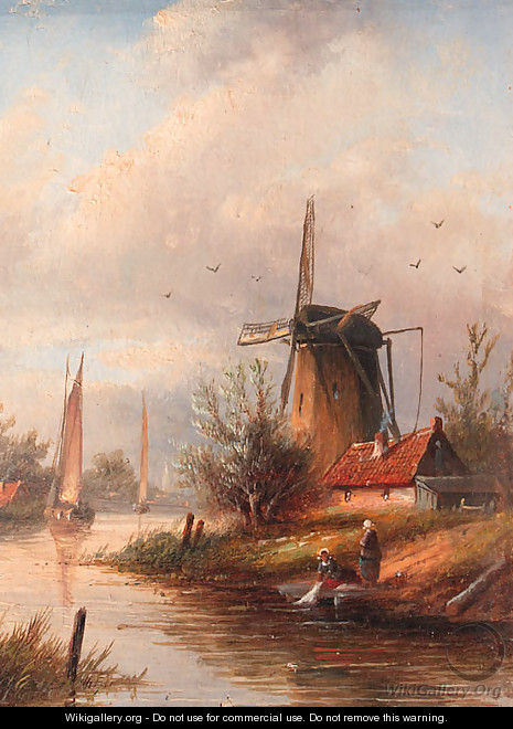 River landscape with a mill - Jan Jacob Coenraad Spohler