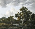 A wooded river landscape with figures on a bank - Jacob Van Ruisdael