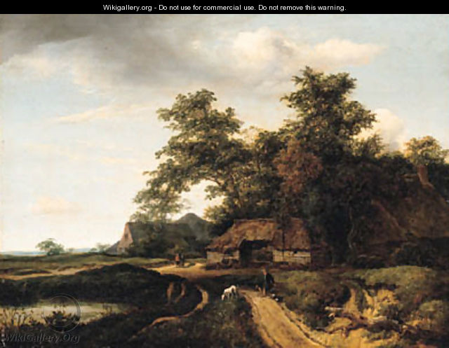 A wooded landscape with a traveler resting on a path - Jacob Van Ruisdael