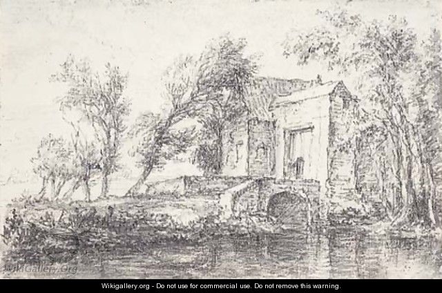 A landscape with a farmhouse by a river - Jacob Van Ruisdael