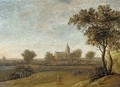 An extensive landscape travellers on a path, a walled town beyond - Anthony Jansz van der Croos