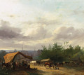 A cattle-market with factories in a town beyond - Jacobus Pelgrom