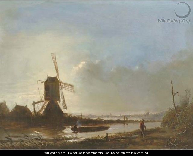 A windmill in a polder landscape at sunset - Jacobus Adrianus Maigret