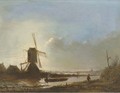 A windmill in a polder landscape at sunset - Jacobus Adrianus Maigret