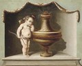 Cupid standing by an incense burner in a niche - Italian School