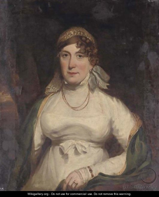 Portrait of a lady, half-length, seated in a white dress - Italian School