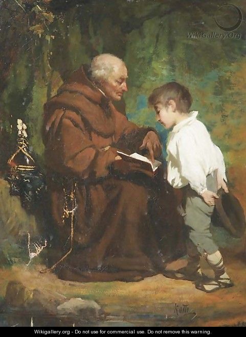 Monk reading to a boy - Italian School