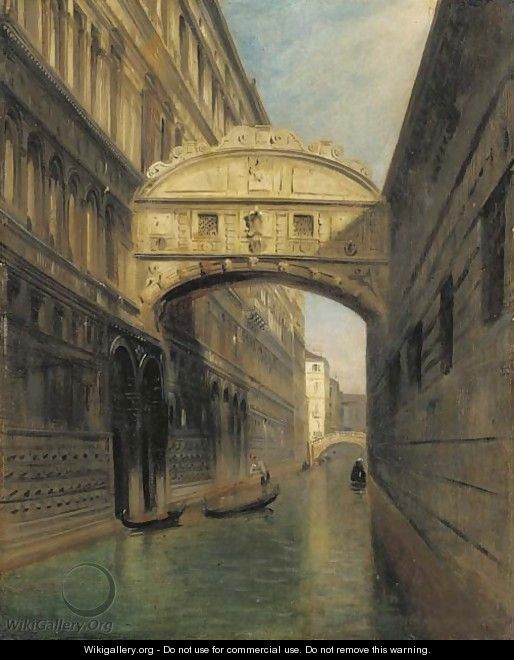 A view of the Bridge of Sighs and the Rio del Palazzo, seen from the Ponte della Paglia, Venice - Italian School