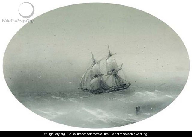 Sailing Ship in choppy Waters - Ivan Konstantinovich Aivazovsky