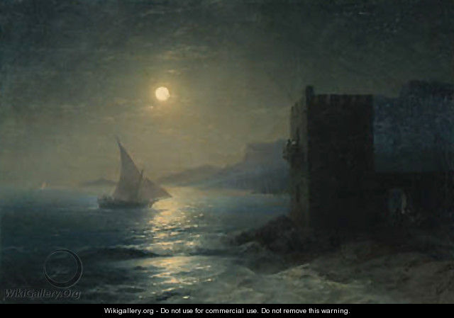 Coastal Fortress with Felucca by Moonlight - Ivan Konstantinovich Aivazovsky