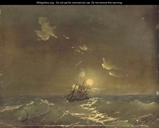 A ship in moonlit waters - Ivan Konstantinovich Aivazovsky