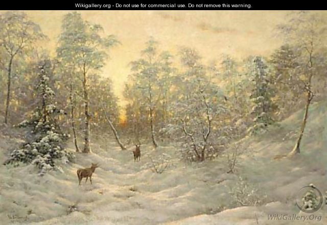 Deer in a snowy landscape at dusk - Ivan Fedorovich Choultse