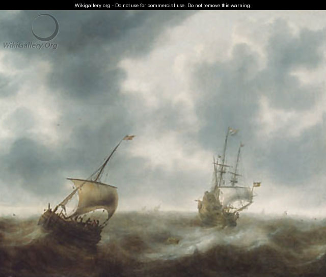 A Dutch merchantman, a pink and other shipping in rough seas - Jacob Adriaensz. Bellevois