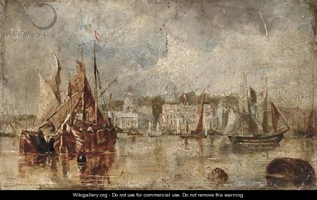 Barges and other shipping lying on the Thames at Greenwich - John Locker