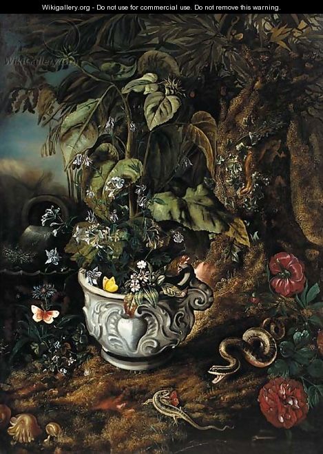 Flowers in a sculpted urn - Isaak Vromans