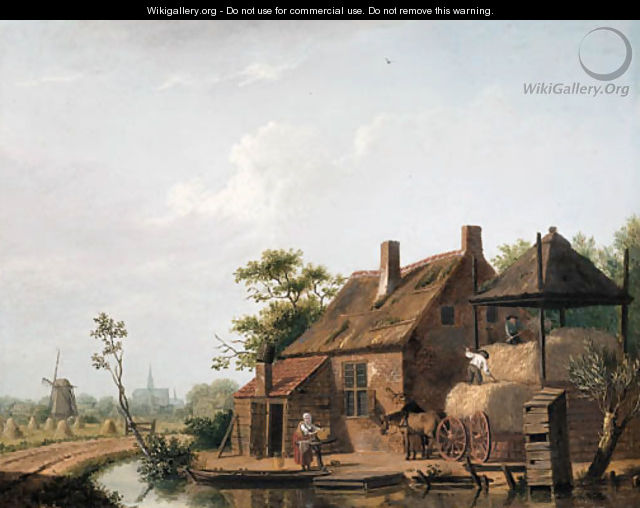 A farmstead by a canal - Isaak Ouwater
