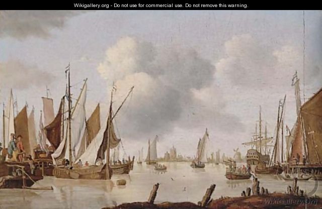 Dutch shipping off an estuary with a threemaster - Isaac Walraven