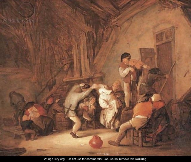 Peasants dancing and drinking in a tavern interior - Isaack Jansz. van Ostade
