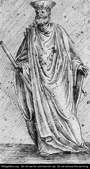 A draped figure holding a stick - Italian School