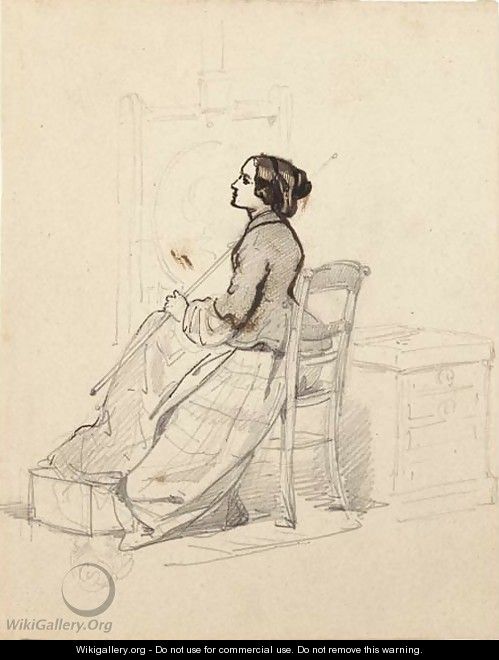 Louise Becq de Fouquieres painting a portrait at an easel - Isidore Alexandre Augustin Pils