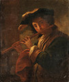 A young Man playing a Flute - Italian School