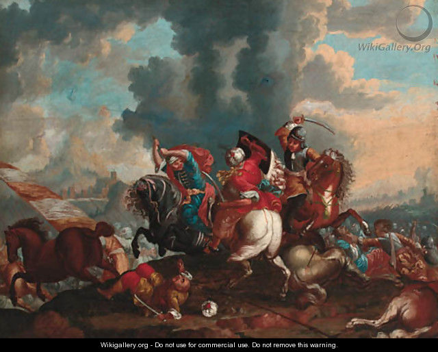A cavalry skirmish between Christians and Turks - Italian School