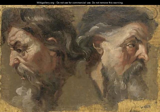 Two bearded heads in profile - Italian School