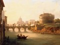 A view of the Tiber with Castel Sant'Angelo, Ponte Sant'Angelo with Saint Peter's beyond - Italian School