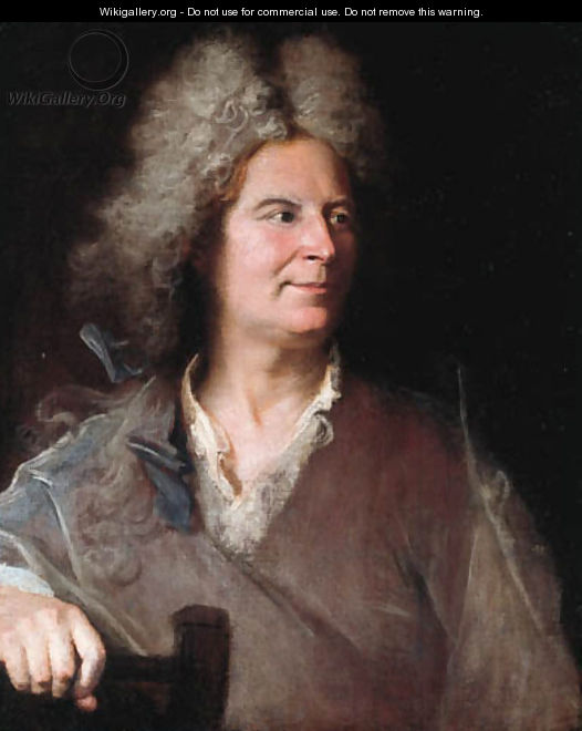 Portrait of a sculptor, said to be Robert Le Lorrain (1666-1743), half-length, in a light brown jacket, a mallet in his right hand - Hyacinthe Rigaud