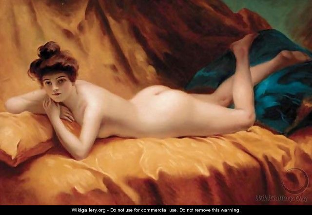 A female nude stretched out on a draped couch - Hungarian School