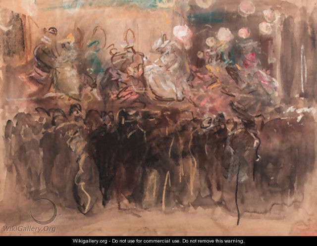 A Paris fair with dancers on stage - Isaac Israels