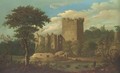 View of Blarney Castle, Cork, Ireland, with figures in the foreground - Irish School
