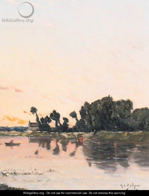 A lake landscape at sunset - Hippolyte Camille Delpy