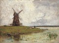 A shepherdess and her flock by a windmill - Horatio R. Hollingdale