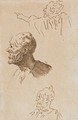 Etude de trois tetes d'homme, l'un montrant du doigt - Honoré Daumier