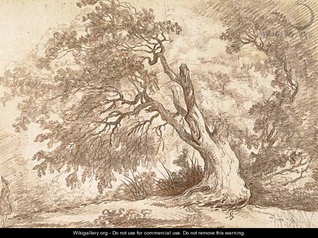 Study of a large tree, a figure in the left foreground - Hubert Robert