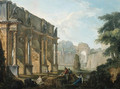 Capricci of Roman ruins with figures conversing and resting - Hubert Robert