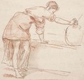 A woman filling a water jar at a fountain - Hubert Robert