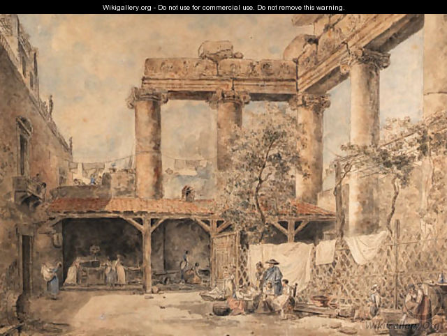 A courtyard at the Villa Pamphilj, Rome - Hubert Robert